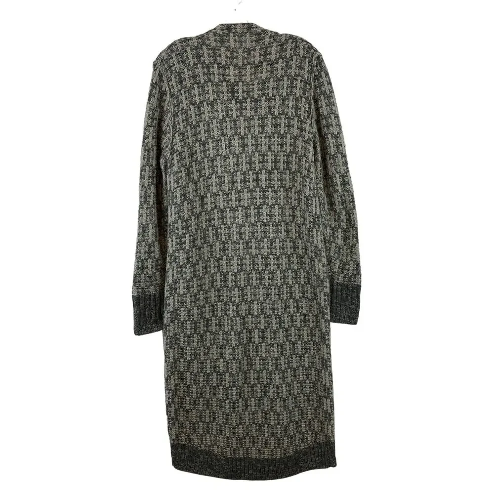 Trouve Gray Acrylic Knit Fringe Trim Long Cardigan Duster Sweater Size Large